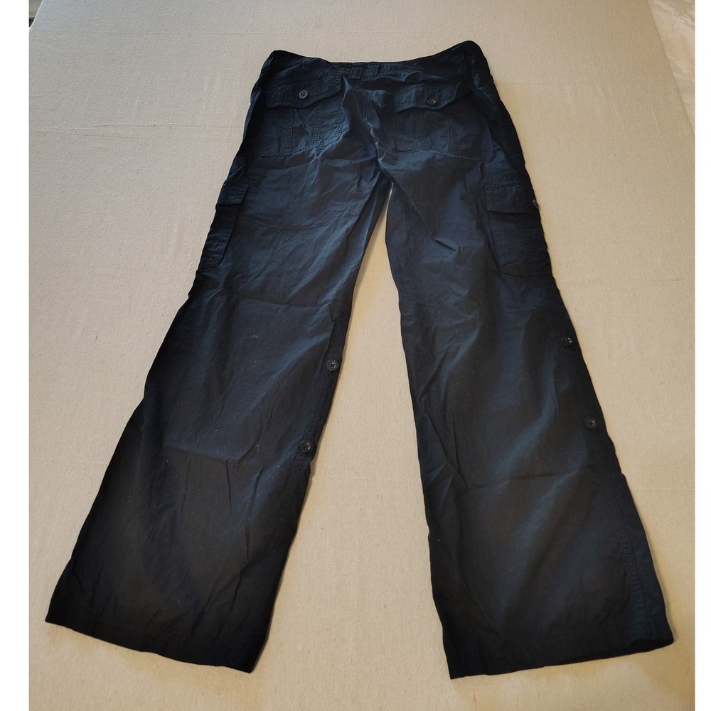 Express Womens Black Cargo Pants Wide Leg Utility Y2K Multi Pocket Size 8 24 - Picture 8 of 9